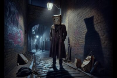 el hombre de la bolsa de papel figura misteriosa que acecha en callejones oscuros terror miedo terrorux