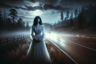 la mujer de la carretera fantasma que aparece a conductores solitarios en la noche terror miedo terrorux