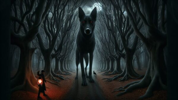 el perro de los ojos rojos criatura demoniaca que acecha a los viajeros nocturnos terror miedo terrorux